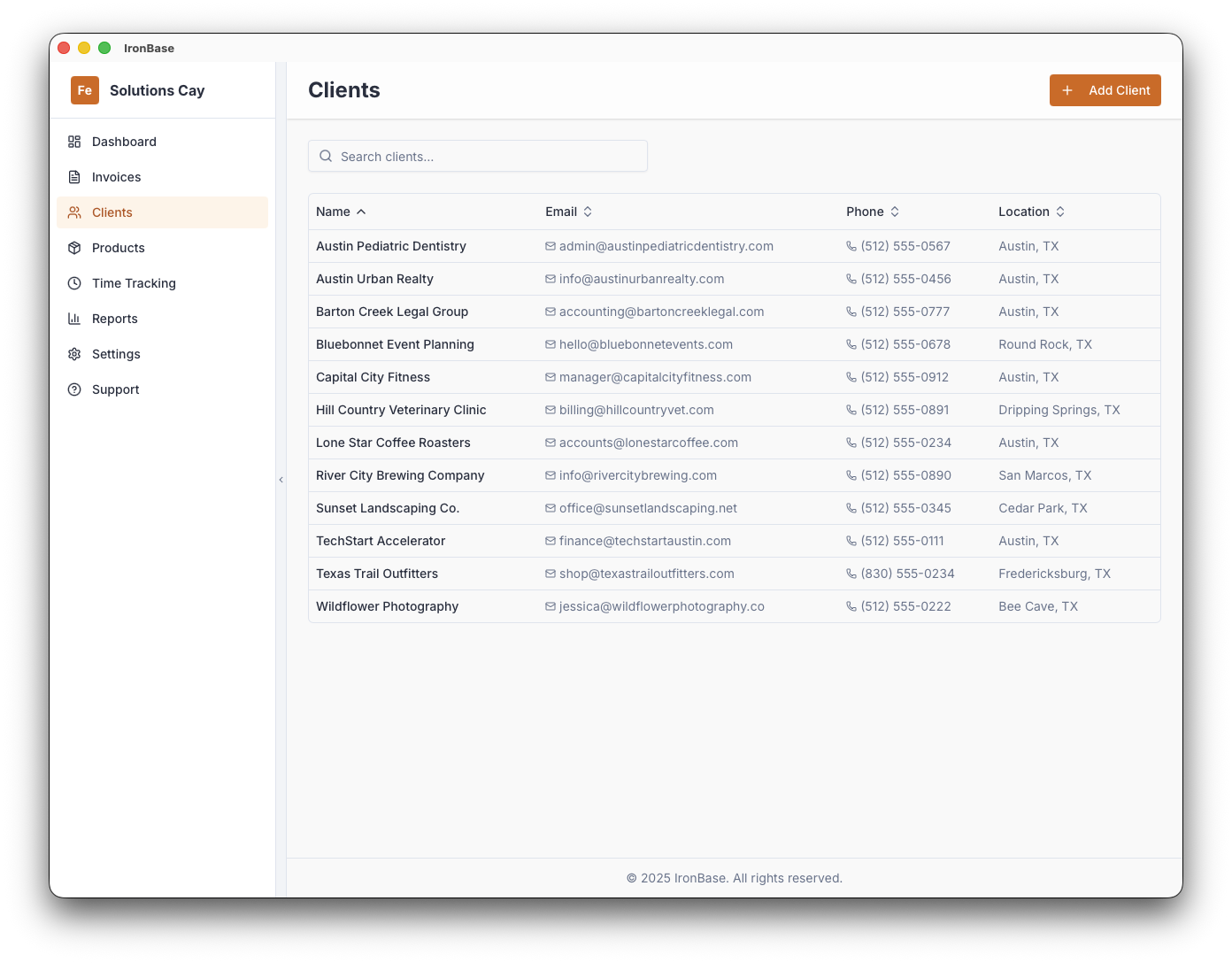 IronBase clients list